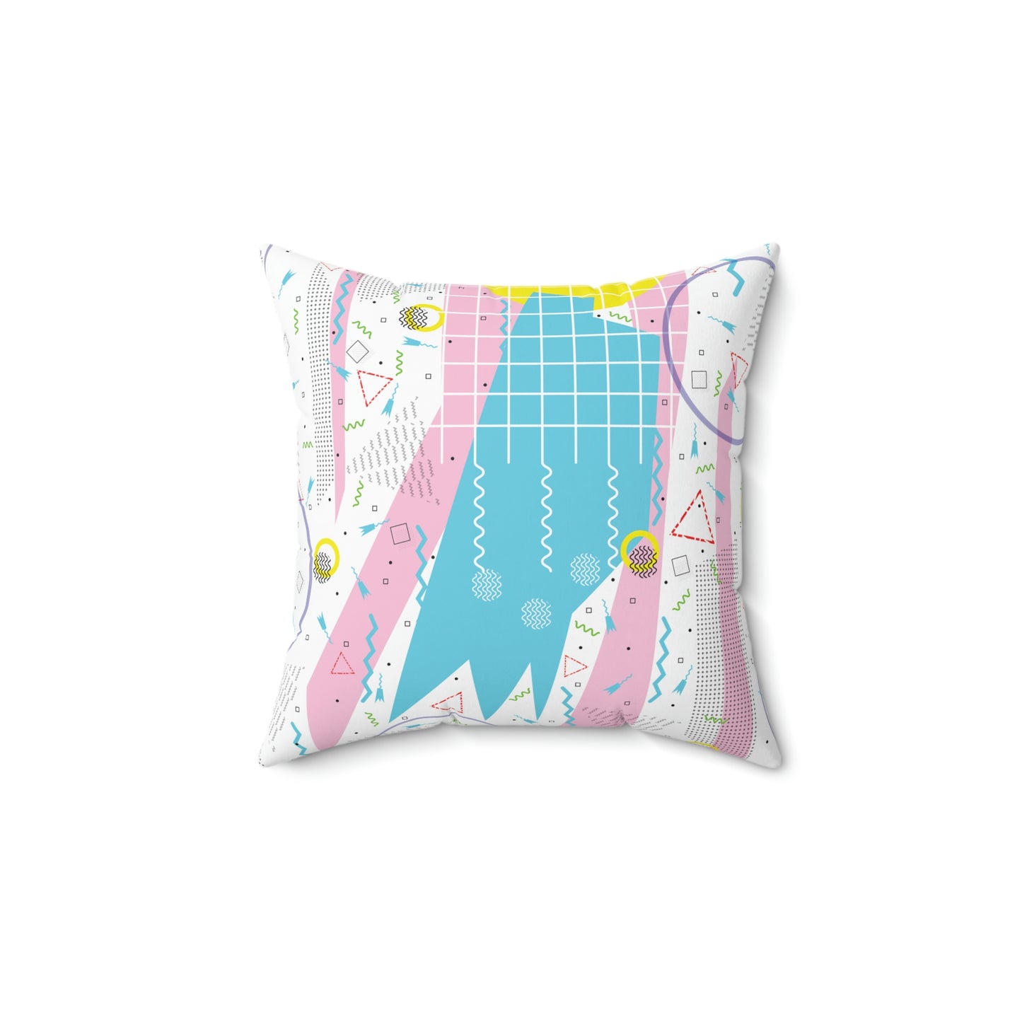 Pink Blue 1980s Retro Style Gridded Pattern Spun Polyester Square Pillow