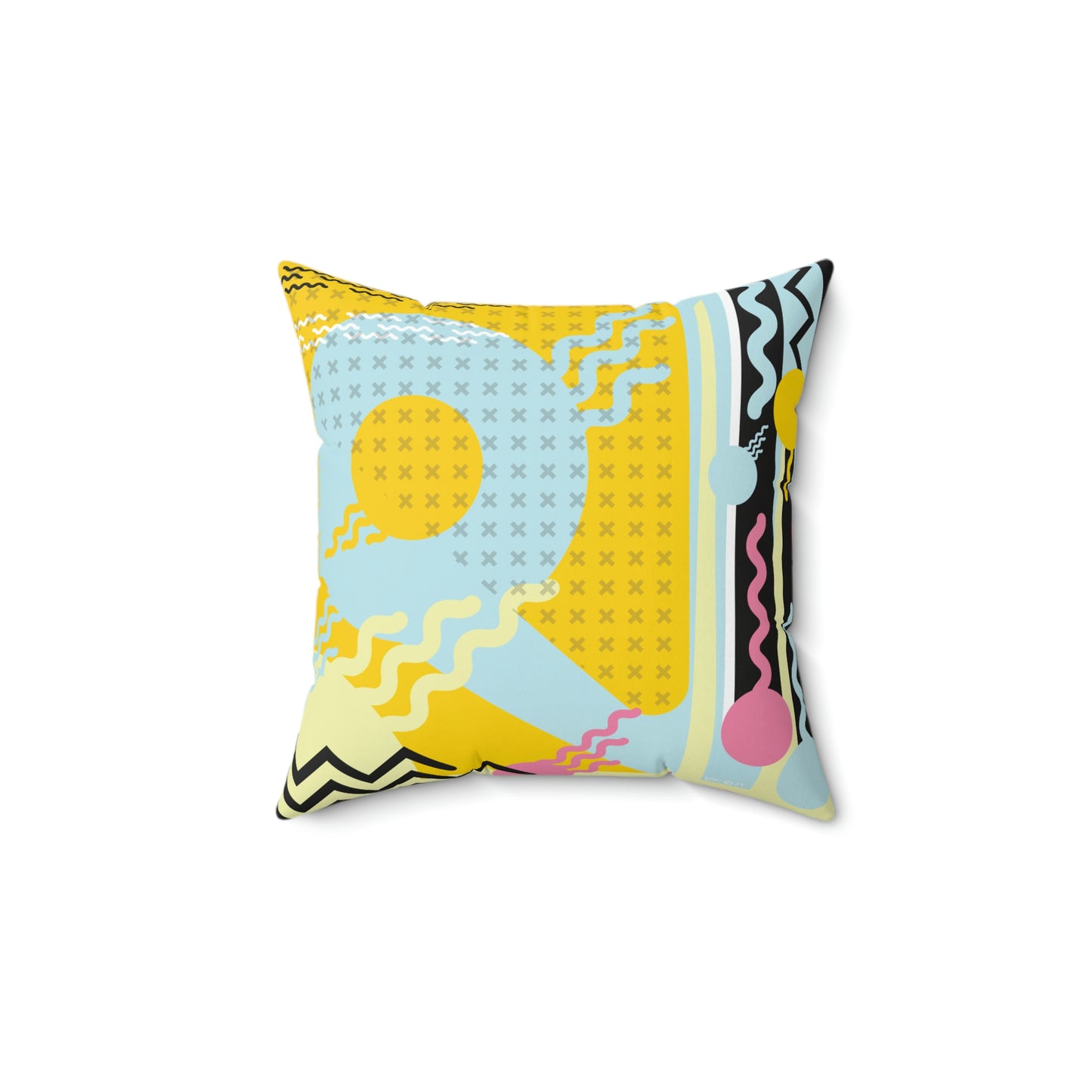 Yellow Pink Blue 1980s Retro Inspired Abstract Graphic Art Square Pillow