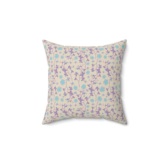 Spun Polyester Square Pillow  - Tropical Floral Print  -  Pink and Teal Flowers and Branches -