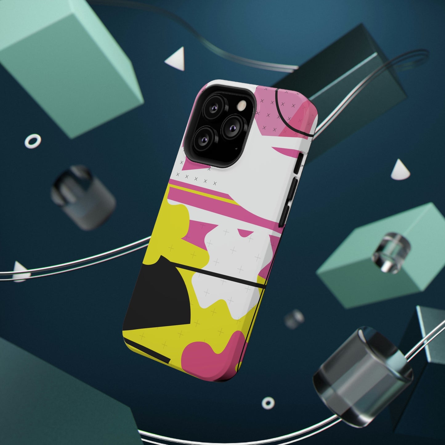 Impact-Resistant Cases - 1980s Retro Abstract Graphic Art - Pink Yellow Black -