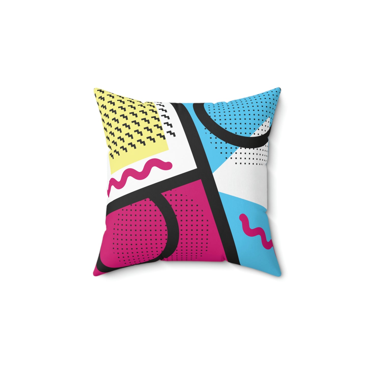 Hot Pink Yellow Blue 1980s Retro Style Abstract Polyester Square Pillow