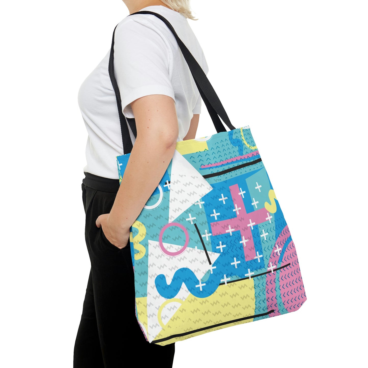 1980s Retro Abstract Graphic Art - Pink Plus Teal -  Tote Bag