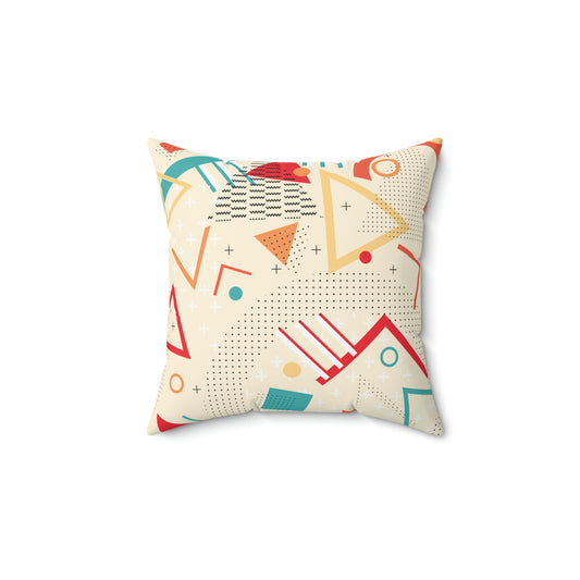 Triangles and Circles 1980s Retro Abstract Graphic Art Square Pillow