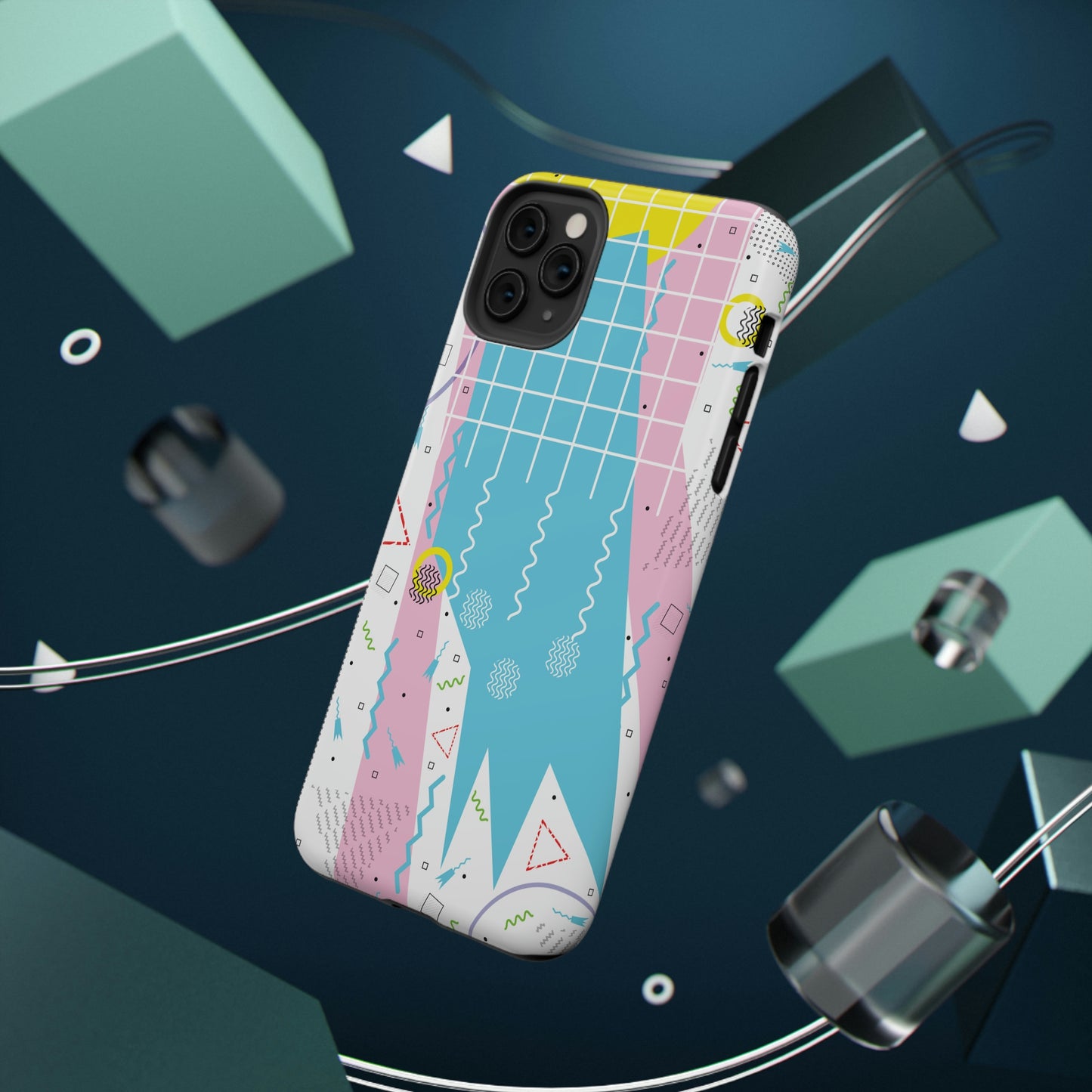 Impact-Resistant Cases - 1980s Retro Abstract Graphic Art - Gridded Pink Blue -