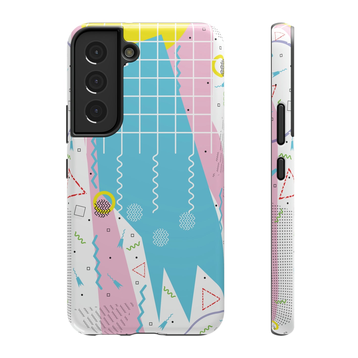 Impact-Resistant Cases - 1980s Retro Abstract Graphic Art - Gridded Pink Blue -