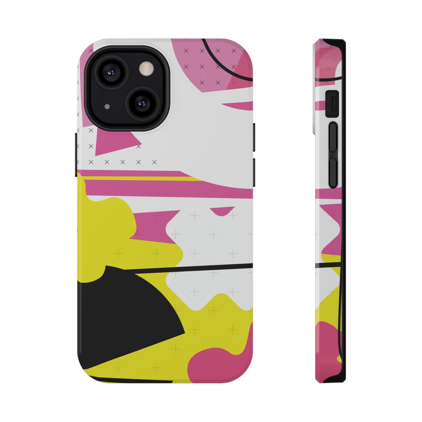 Impact-Resistant Cases - 1980s Retro Abstract Graphic Art - Pink Yellow Black -
