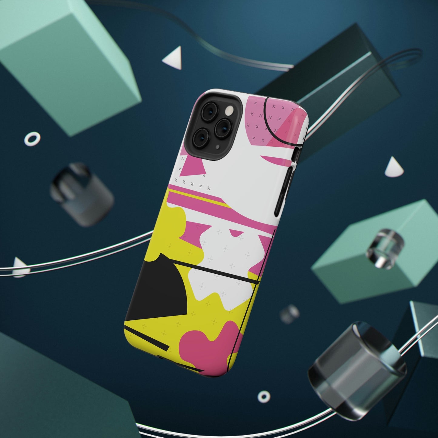 Impact-Resistant Cases - 1980s Retro Abstract Graphic Art - Pink Yellow Black -