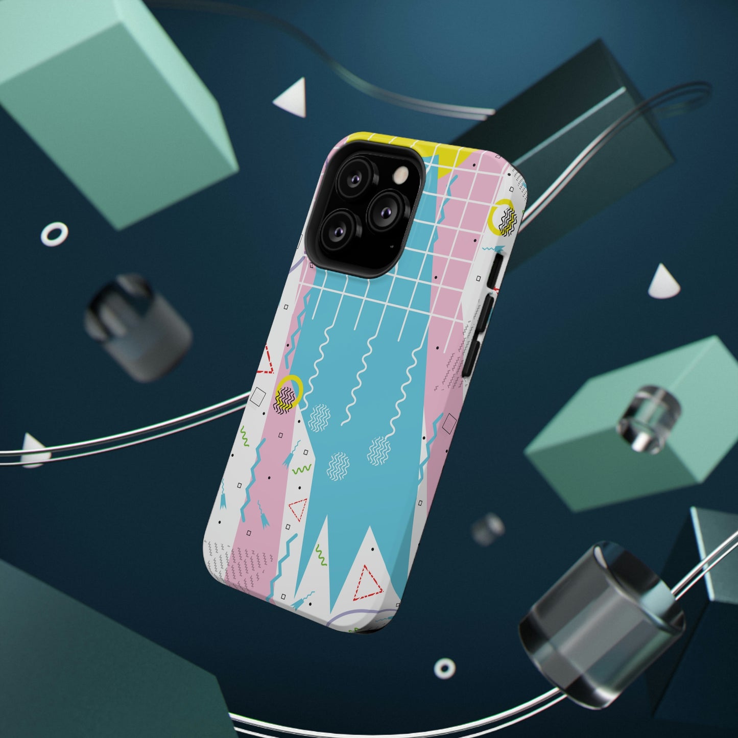 Impact-Resistant Cases - 1980s Retro Abstract Graphic Art - Gridded Pink Blue -