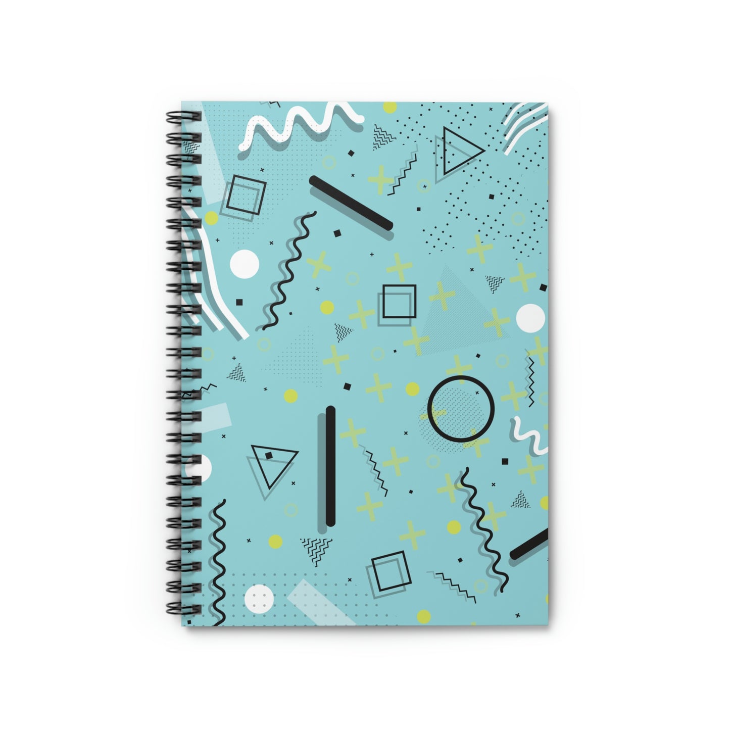 Spiral Notebook - Ruled Line - 1980 Retro Abstract Graphic Art - Blue Yellow Plus