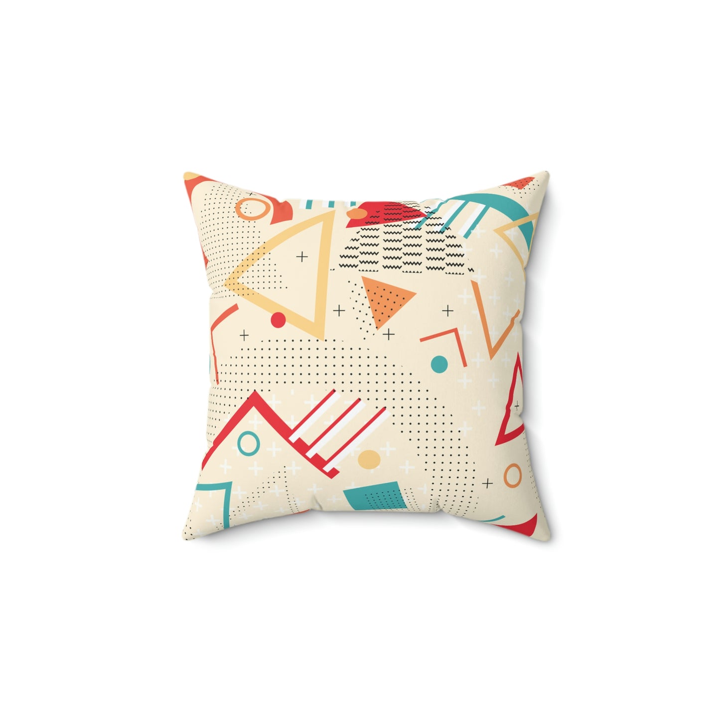 Triangles and Circles 1980s Retro Abstract Graphic Art Square Pillow