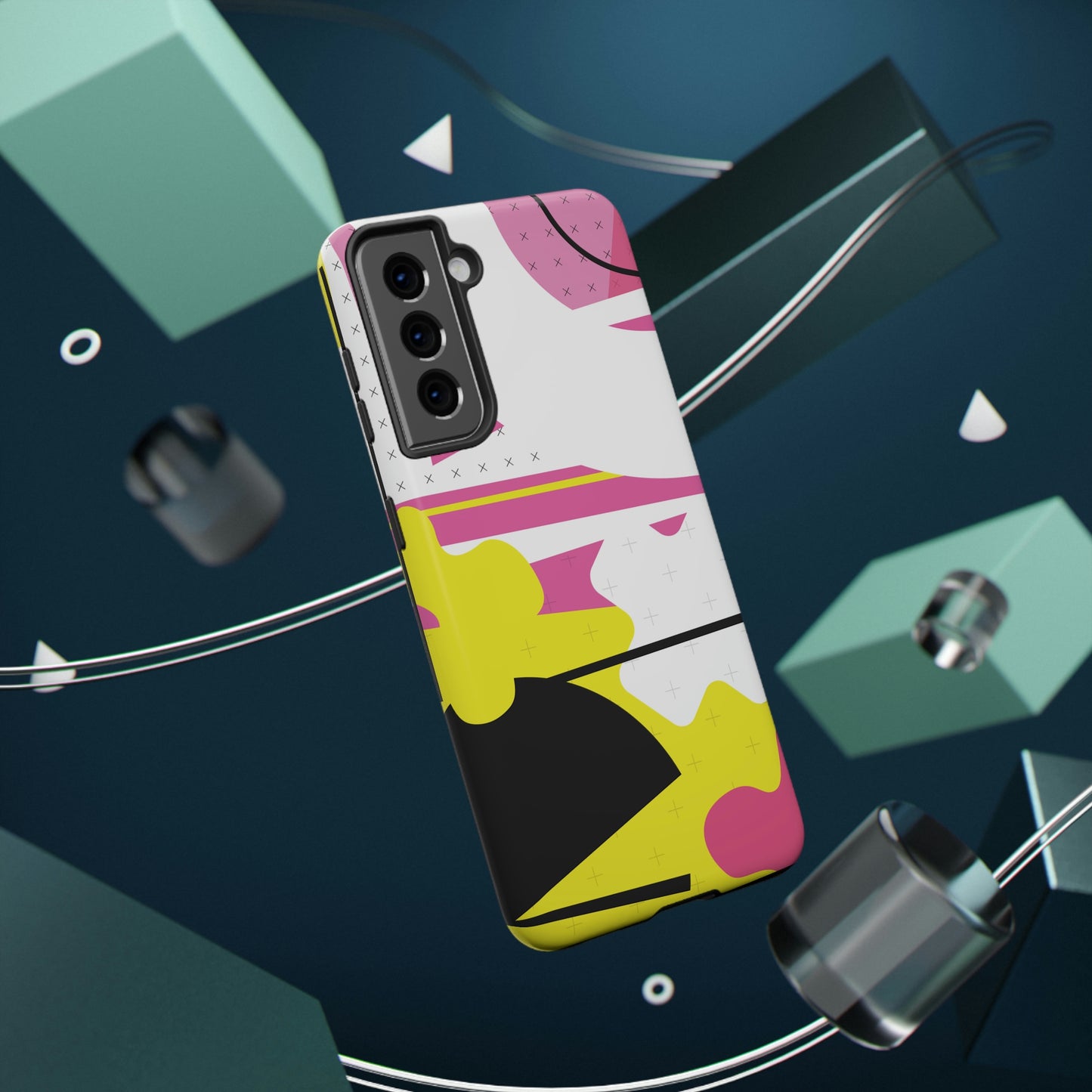 Impact-Resistant Cases - 1980s Retro Abstract Graphic Art - Pink Yellow Black -