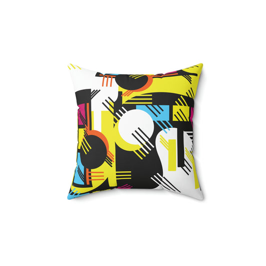 1980s Inspired Graphic Art Polyester Square Pillow - Primary Tines Design