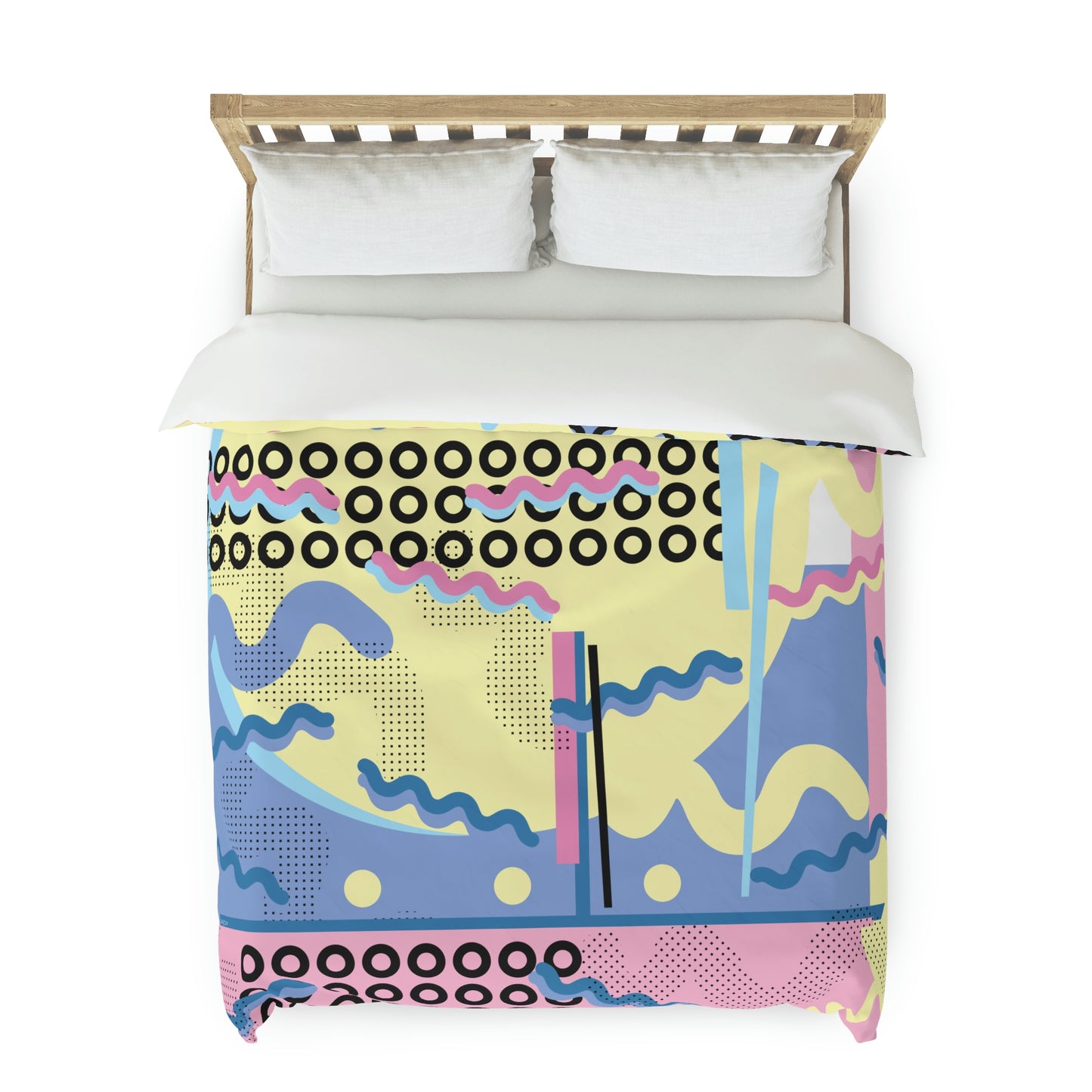 1980s Retro Graphic Art Abstract - Gridded Circles and Squiggles - Duvet Cover