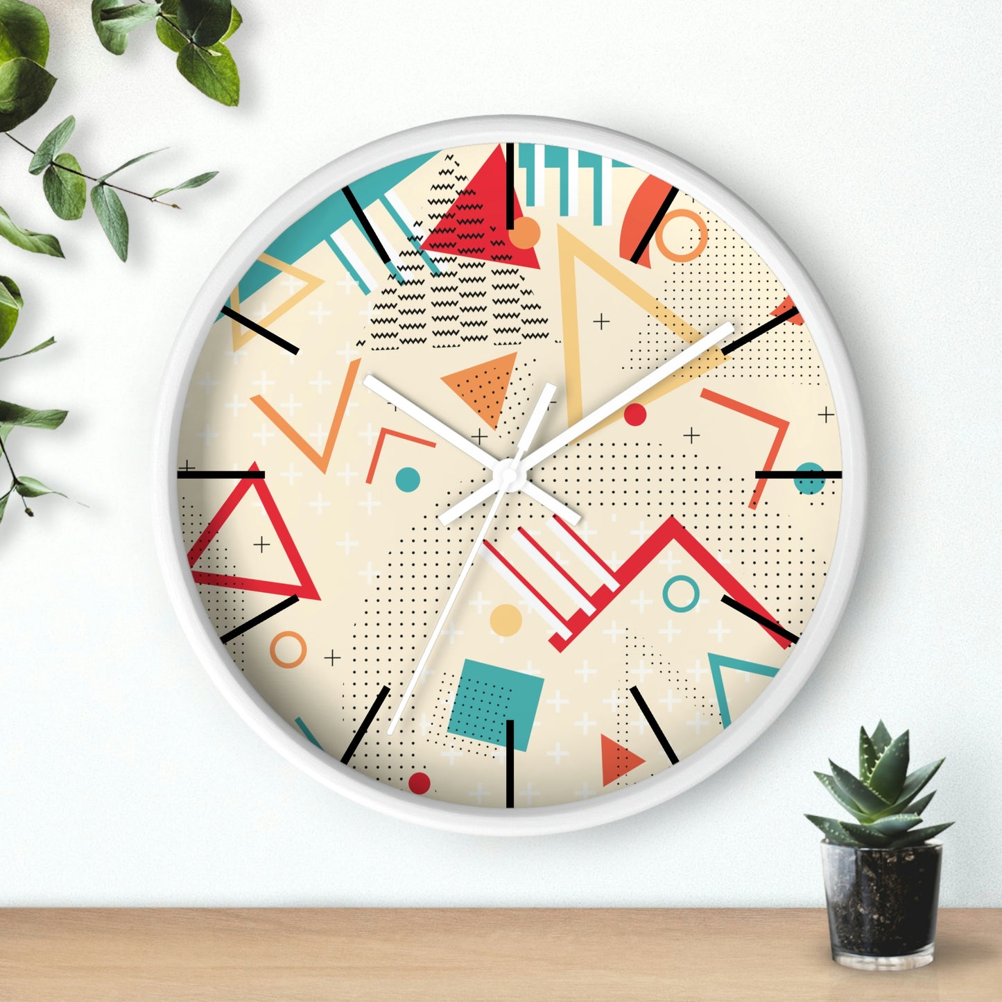 1980s Retro Abstract Design - Triangles and Squares - Wall Clock