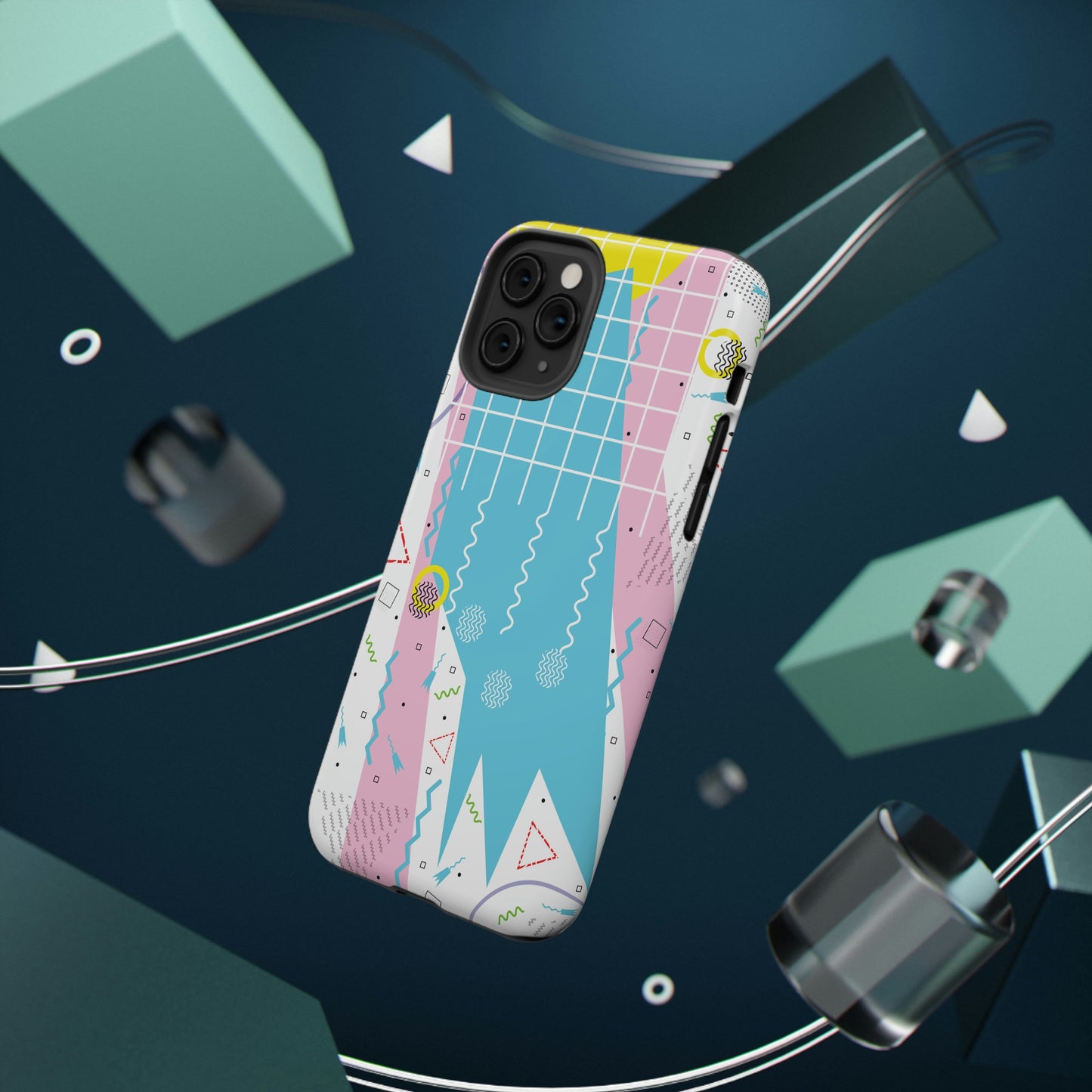 Impact-Resistant Cases - 1980s Retro Abstract Graphic Art - Gridded Pink Blue -