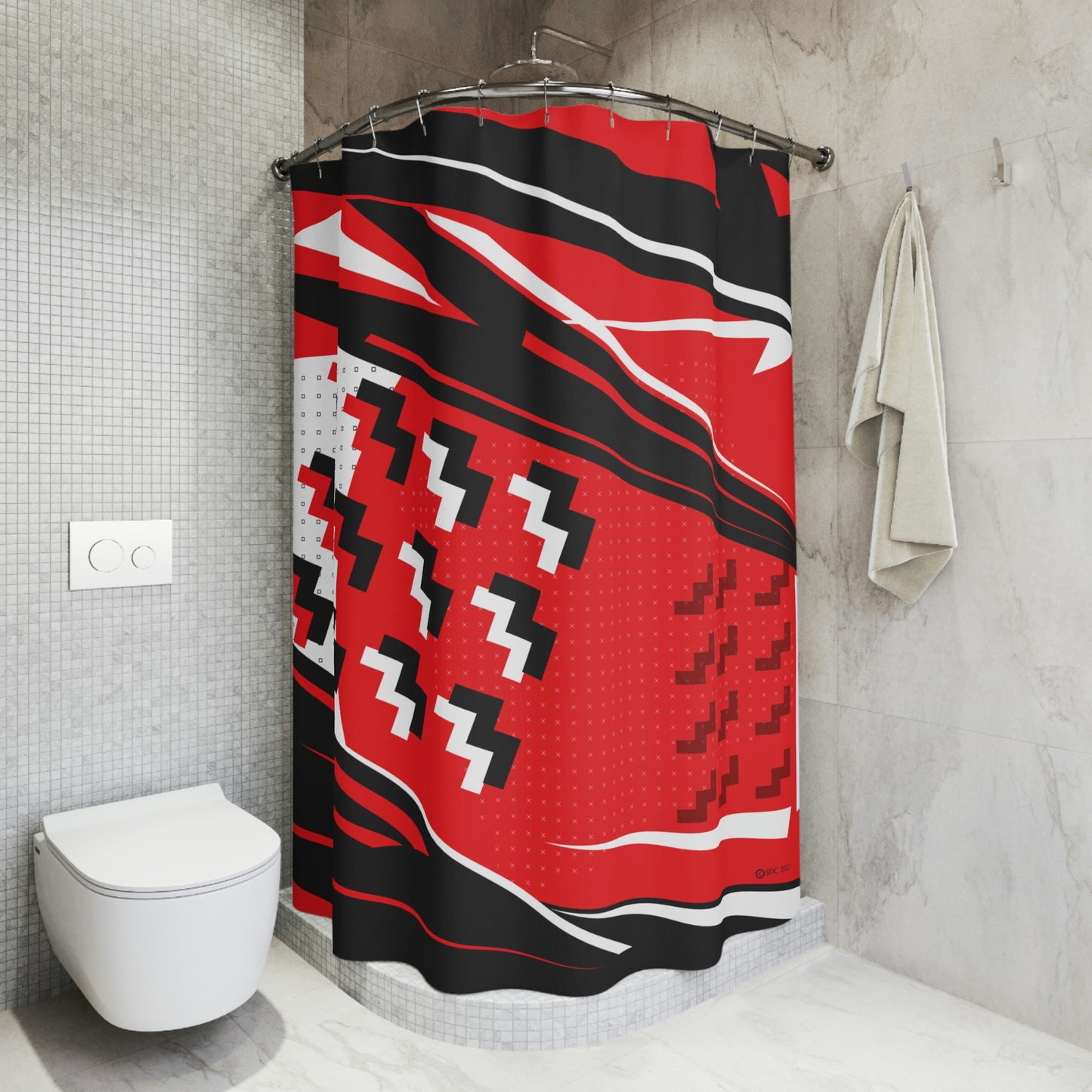 Polyester Shower Curtain Retro 1980s Abstract Geometric Design Attack Formation