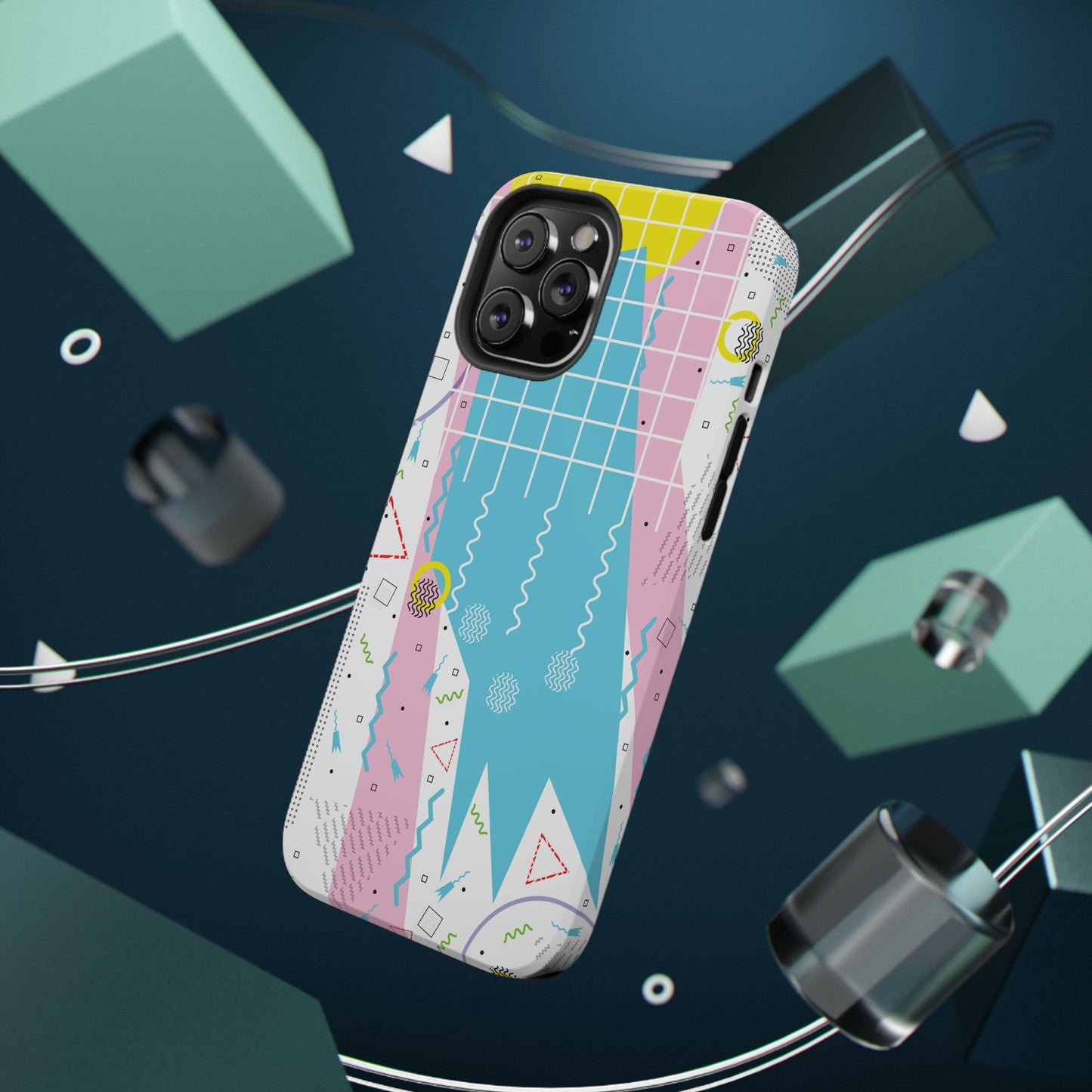 Impact-Resistant Cases - 1980s Retro Abstract Graphic Art - Gridded Pink Blue -