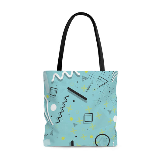 Tote Bag (AOP) 1980 Retro Abstract Graphic Art - Blue Yellow Plus