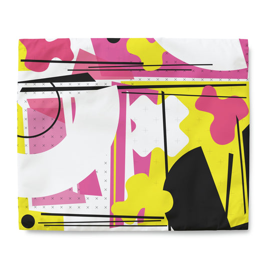 1980s Retro Graphic Art Abstract  - Pink Yellow Black - Duvet Cover