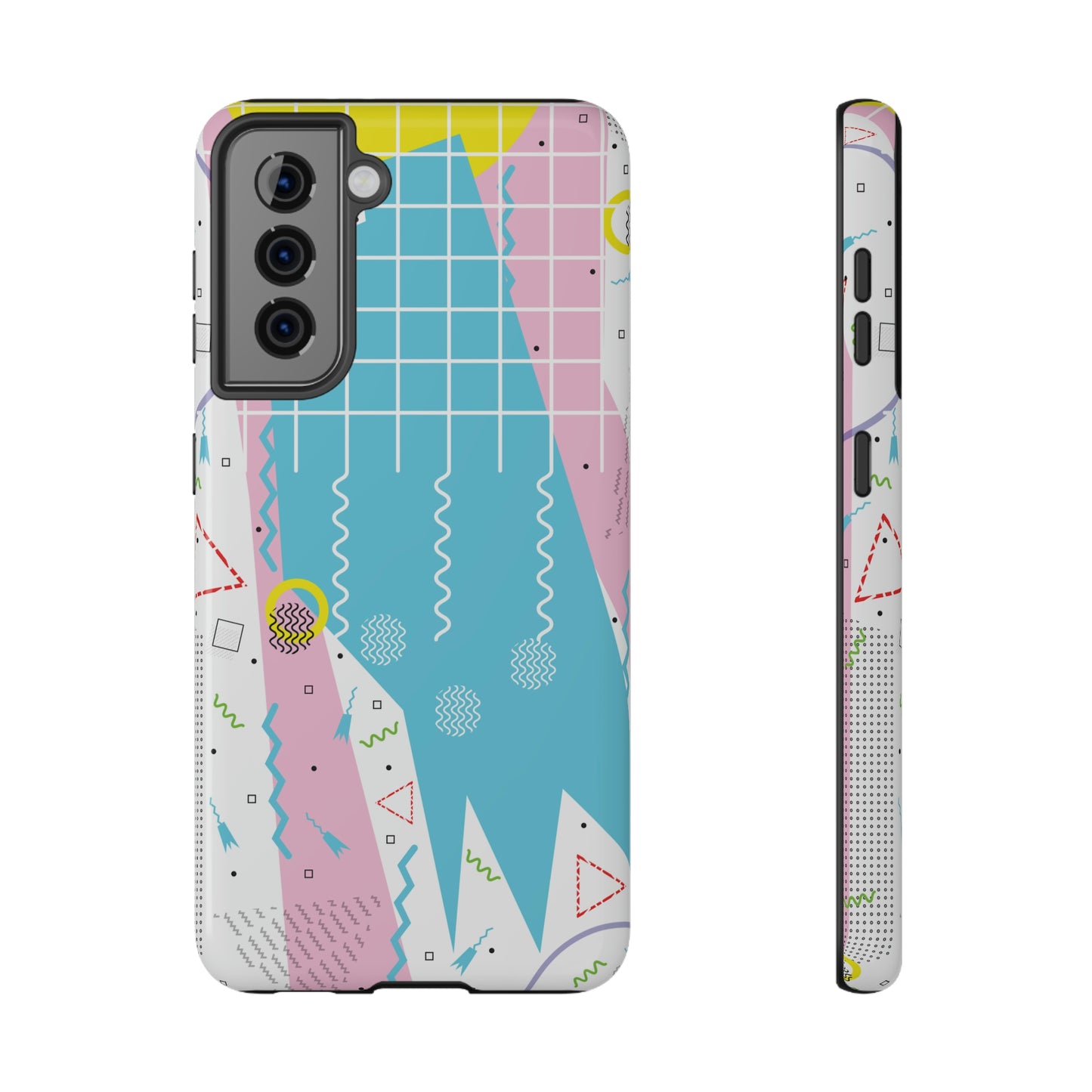 Impact-Resistant Cases - 1980s Retro Abstract Graphic Art - Gridded Pink Blue -