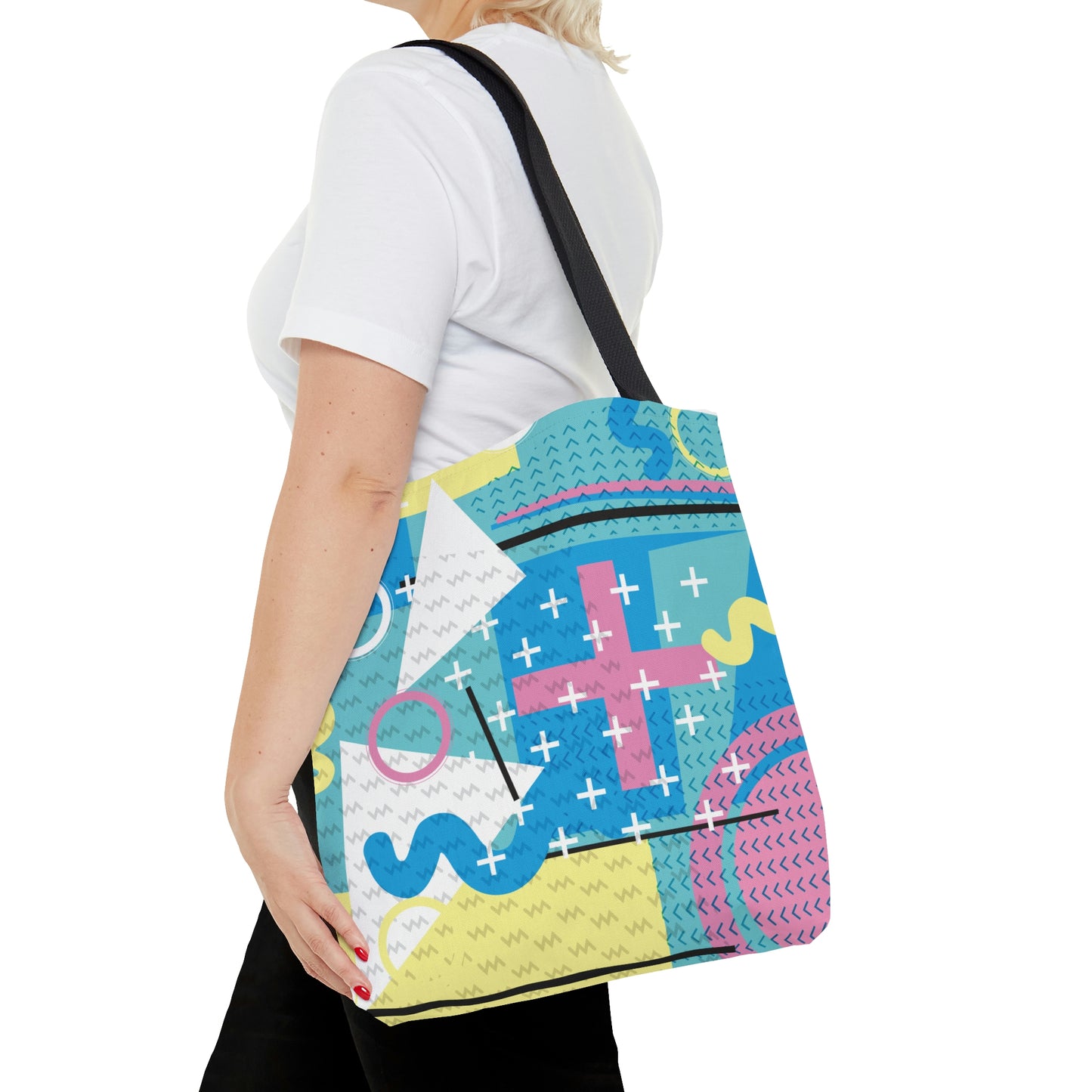 1980s Retro Abstract Graphic Art - Pink Plus Teal -  Tote Bag