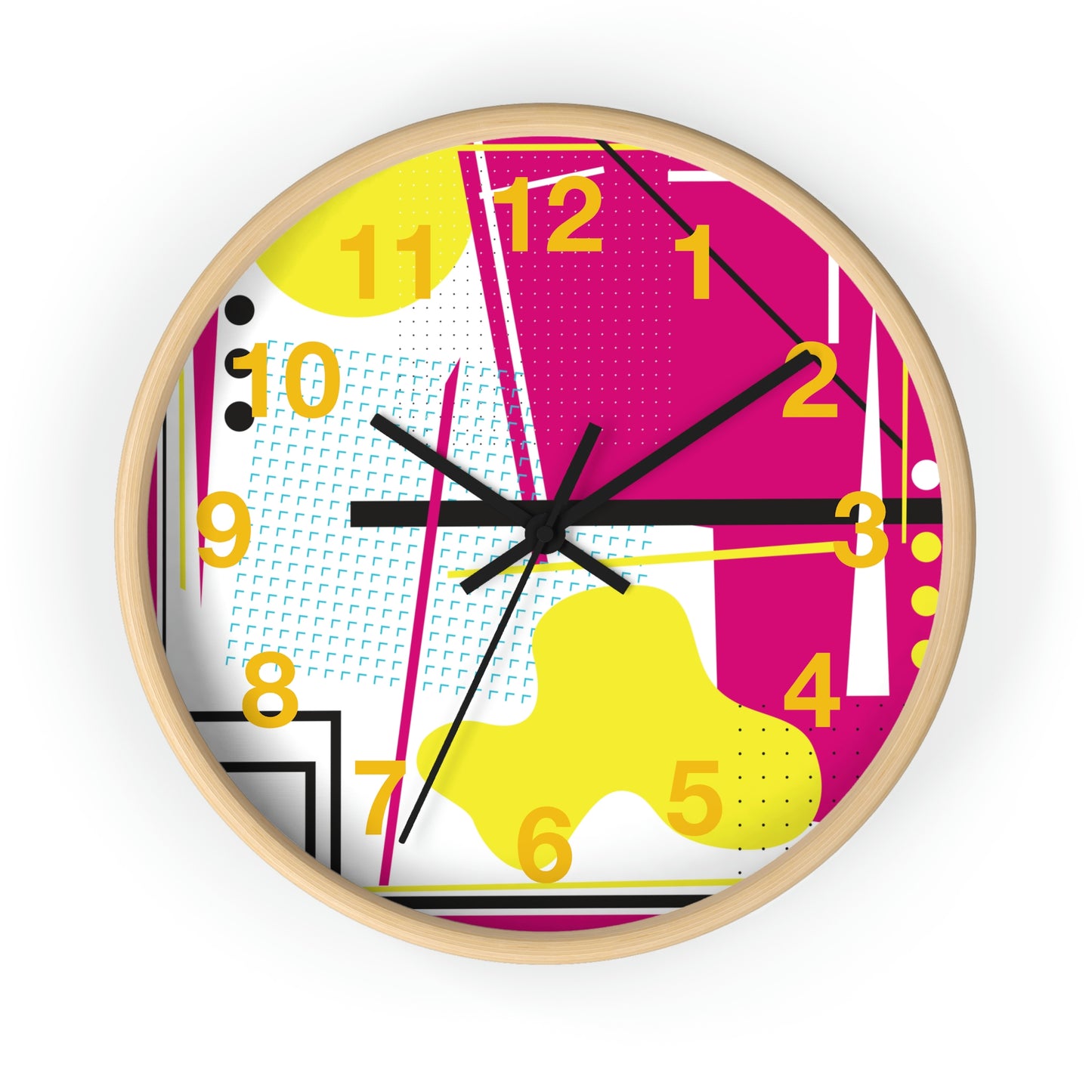 Hot Pink and Yellow Retro Inspired 1980s Wall Clock