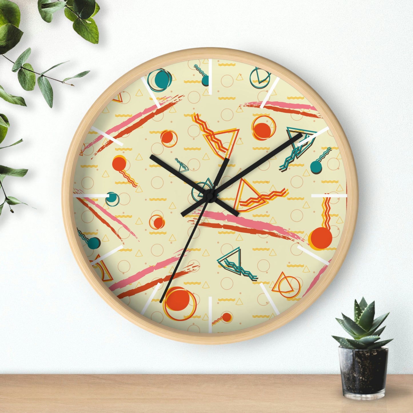 1980s Retro Abstract - Brush Stroke Geometry - Wall Clock