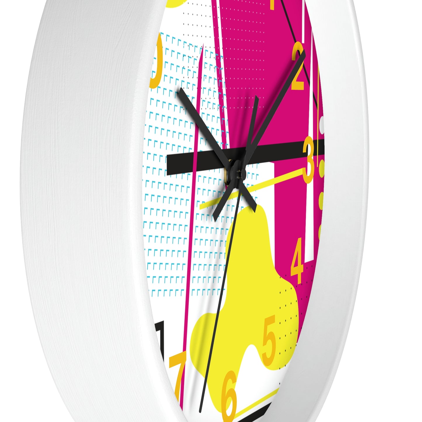 Hot Pink and Yellow Retro Inspired 1980s Wall Clock