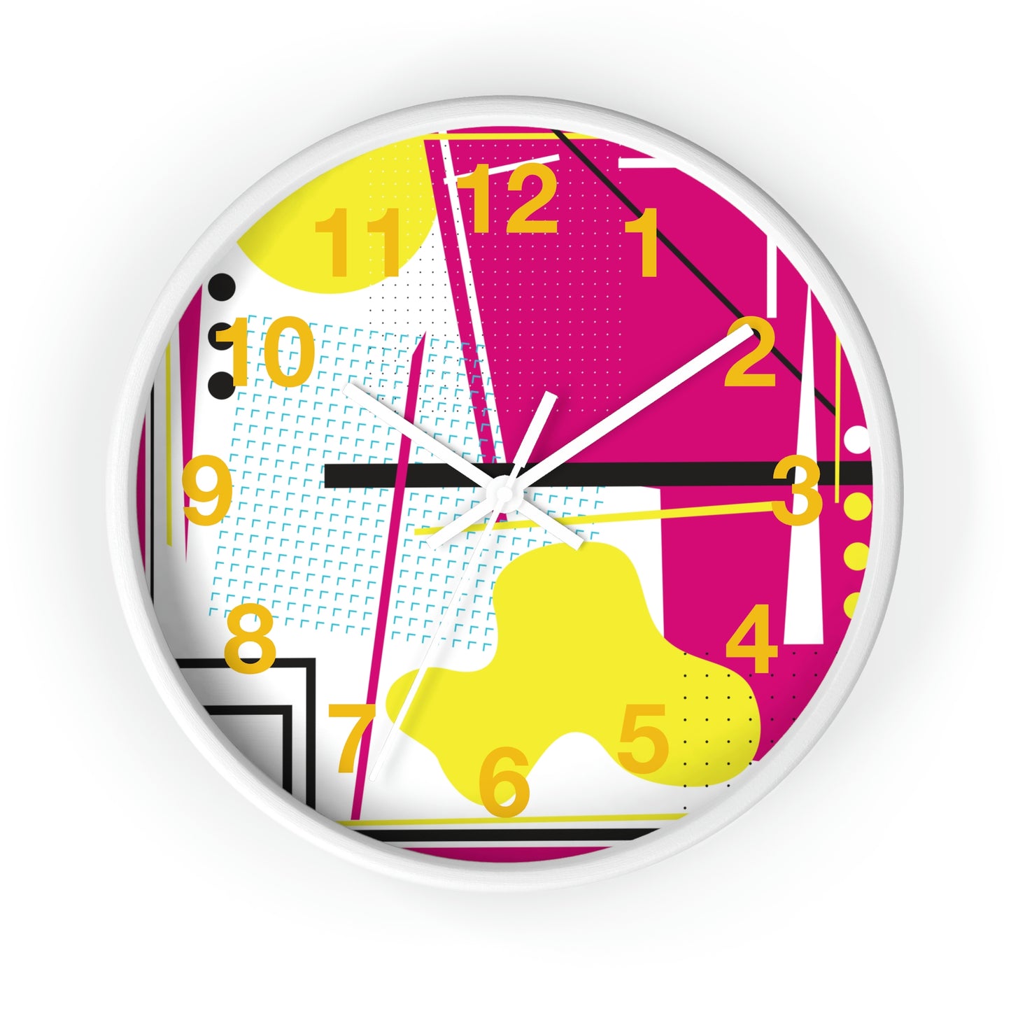 Hot Pink and Yellow Retro Inspired 1980s Wall Clock