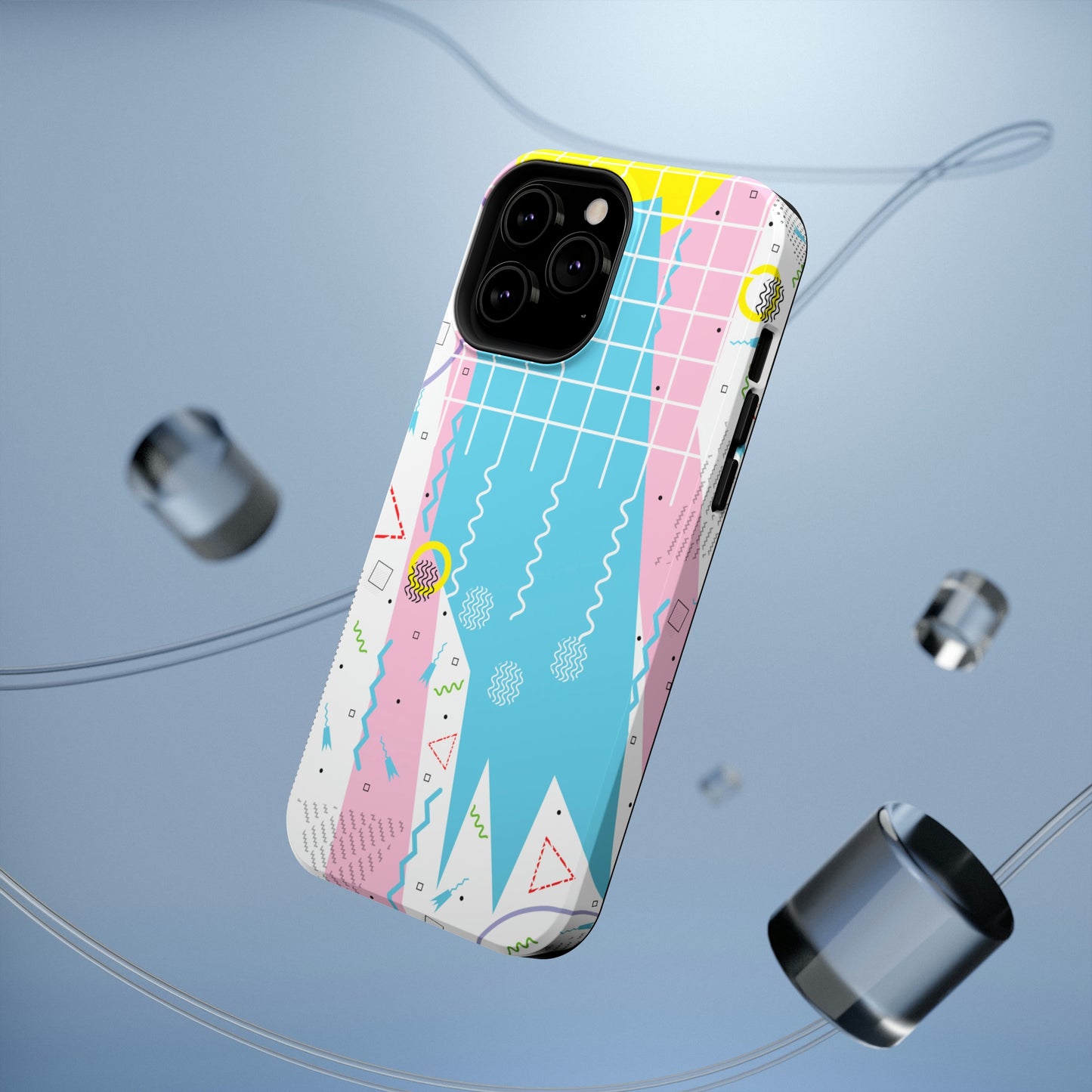 Impact-Resistant Cases - 1980s Retro Abstract Graphic Art - Gridded Pink Blue -