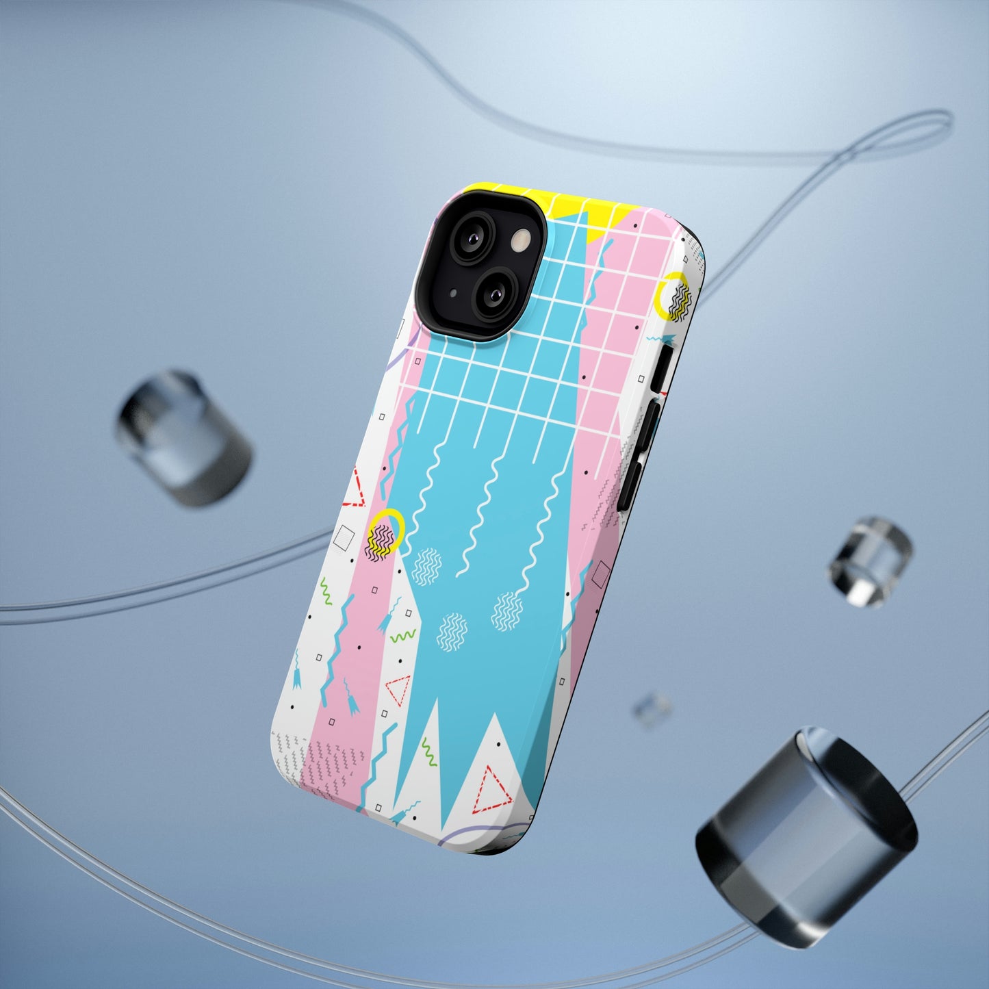 Impact-Resistant Cases - 1980s Retro Abstract Graphic Art - Gridded Pink Blue -
