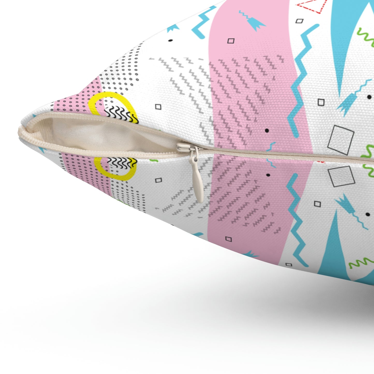 Pink Blue 1980s Retro Style Gridded Pattern Spun Polyester Square Pillow