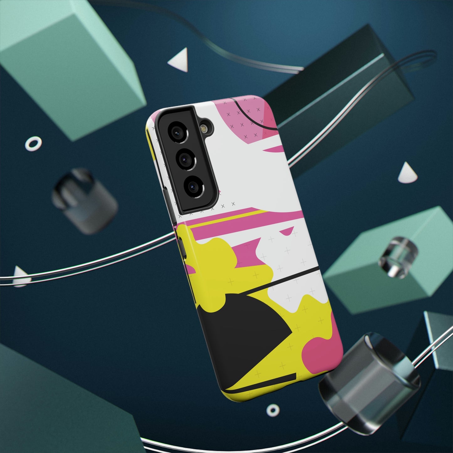 Impact-Resistant Cases - 1980s Retro Abstract Graphic Art - Pink Yellow Black -