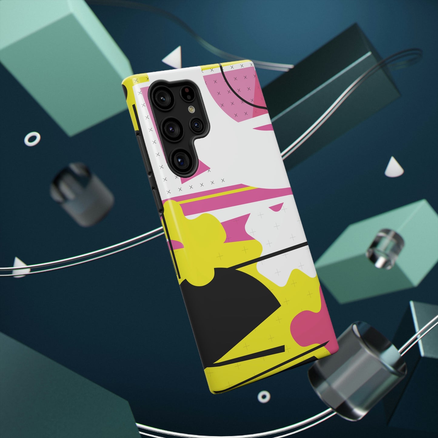 Impact-Resistant Cases - 1980s Retro Abstract Graphic Art - Pink Yellow Black -