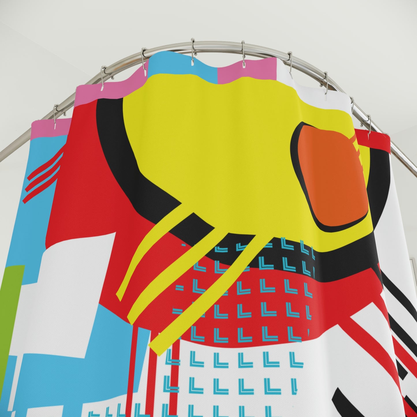 Polyester Shower Curtain Retro 1980s Abstract Geometric Design Sunshine