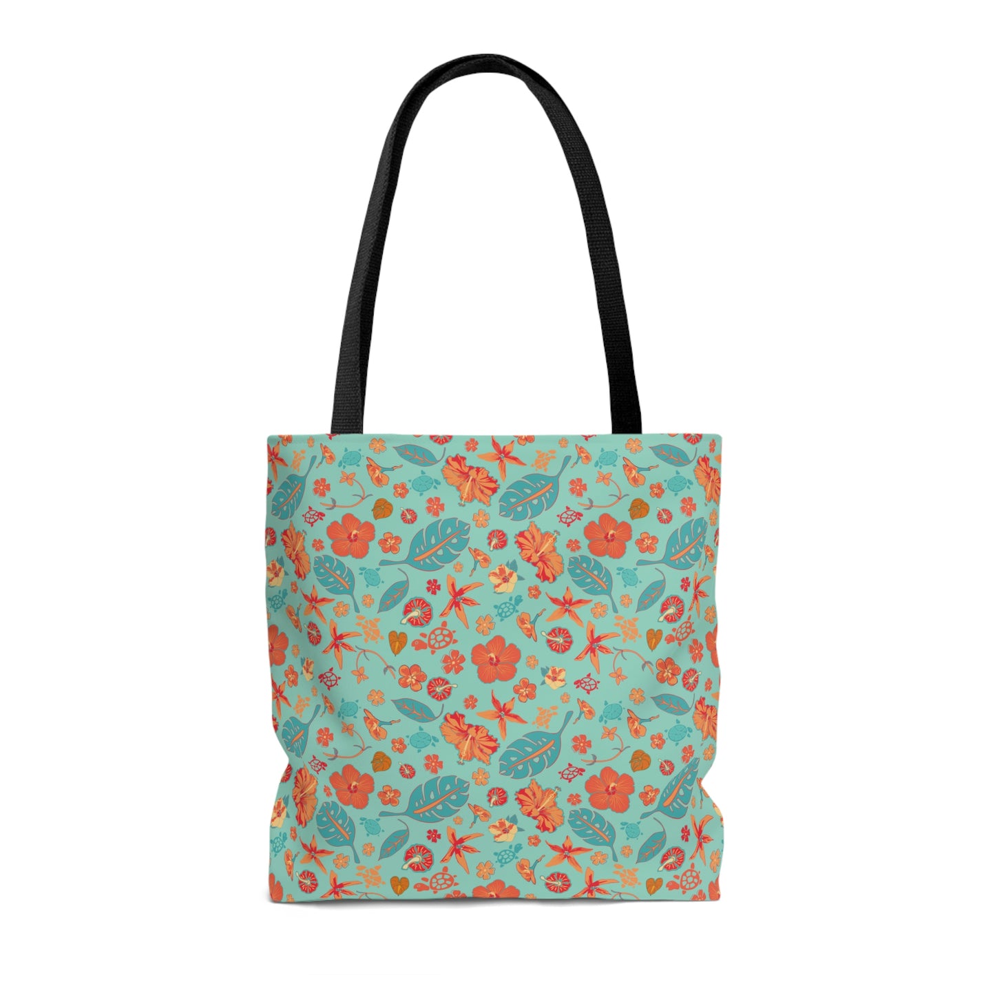 Teal and Orange Flowers Starfish and Leaves Tote Bag