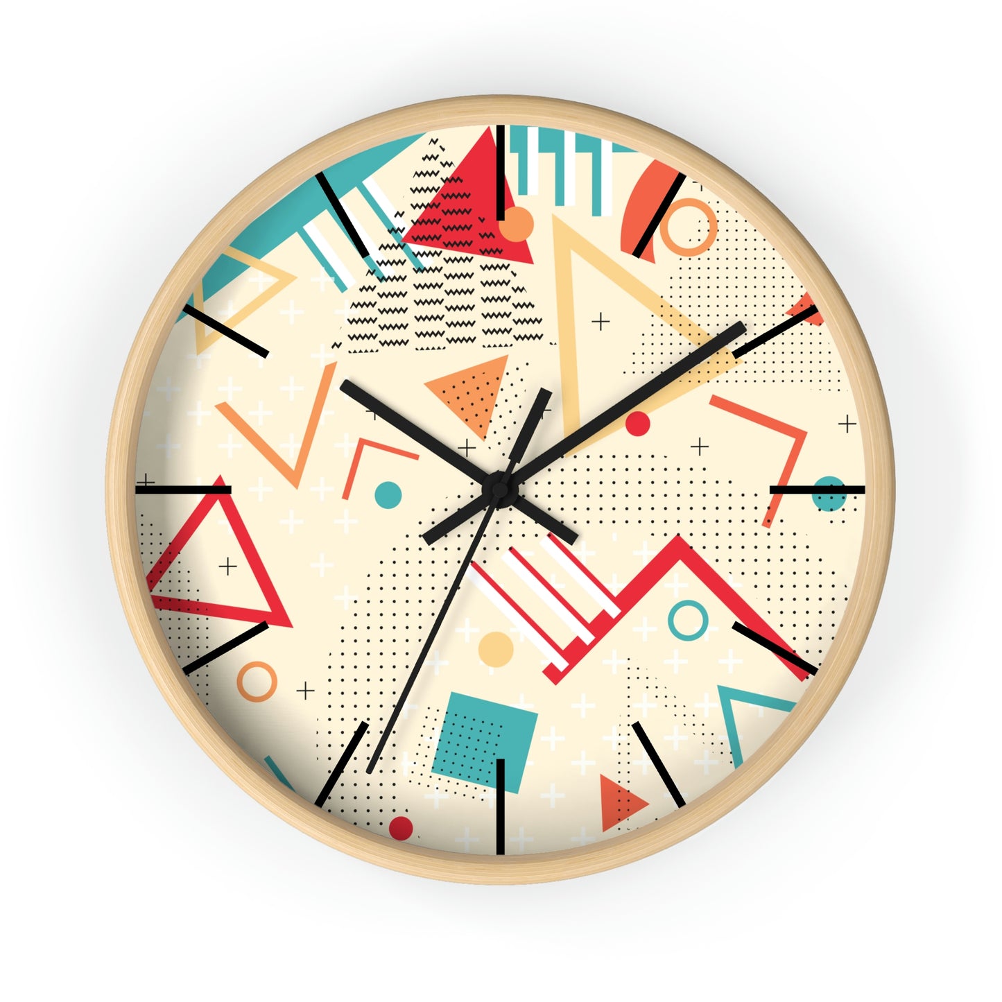 1980s Retro Abstract Design - Triangles and Squares - Wall Clock