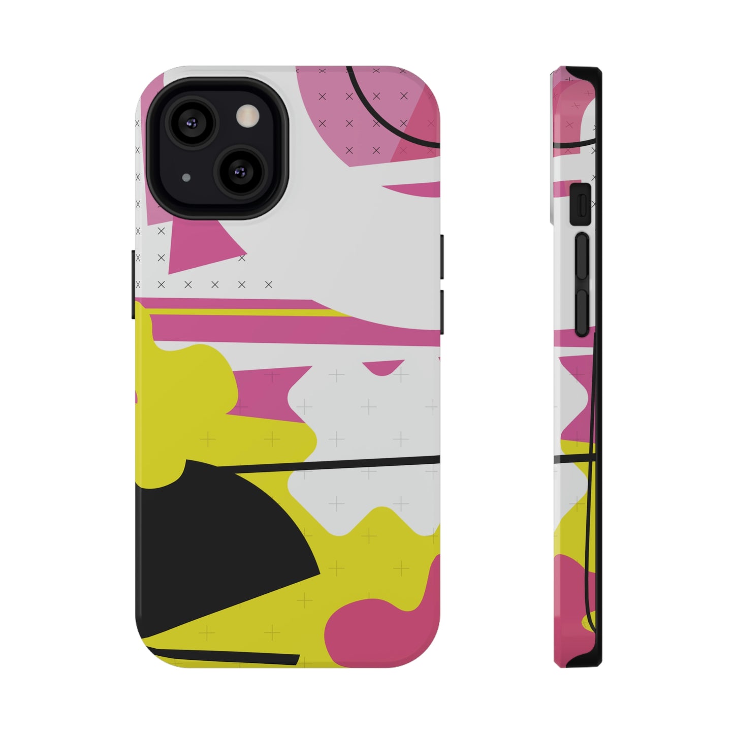 Impact-Resistant Cases - 1980s Retro Abstract Graphic Art - Pink Yellow Black -