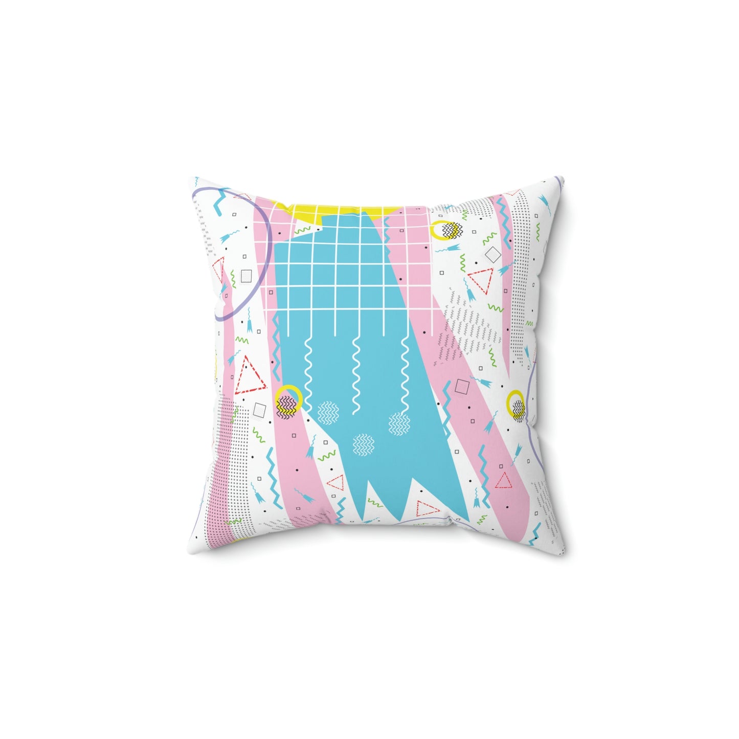 Pink Blue 1980s Retro Style Gridded Pattern Spun Polyester Square Pillow