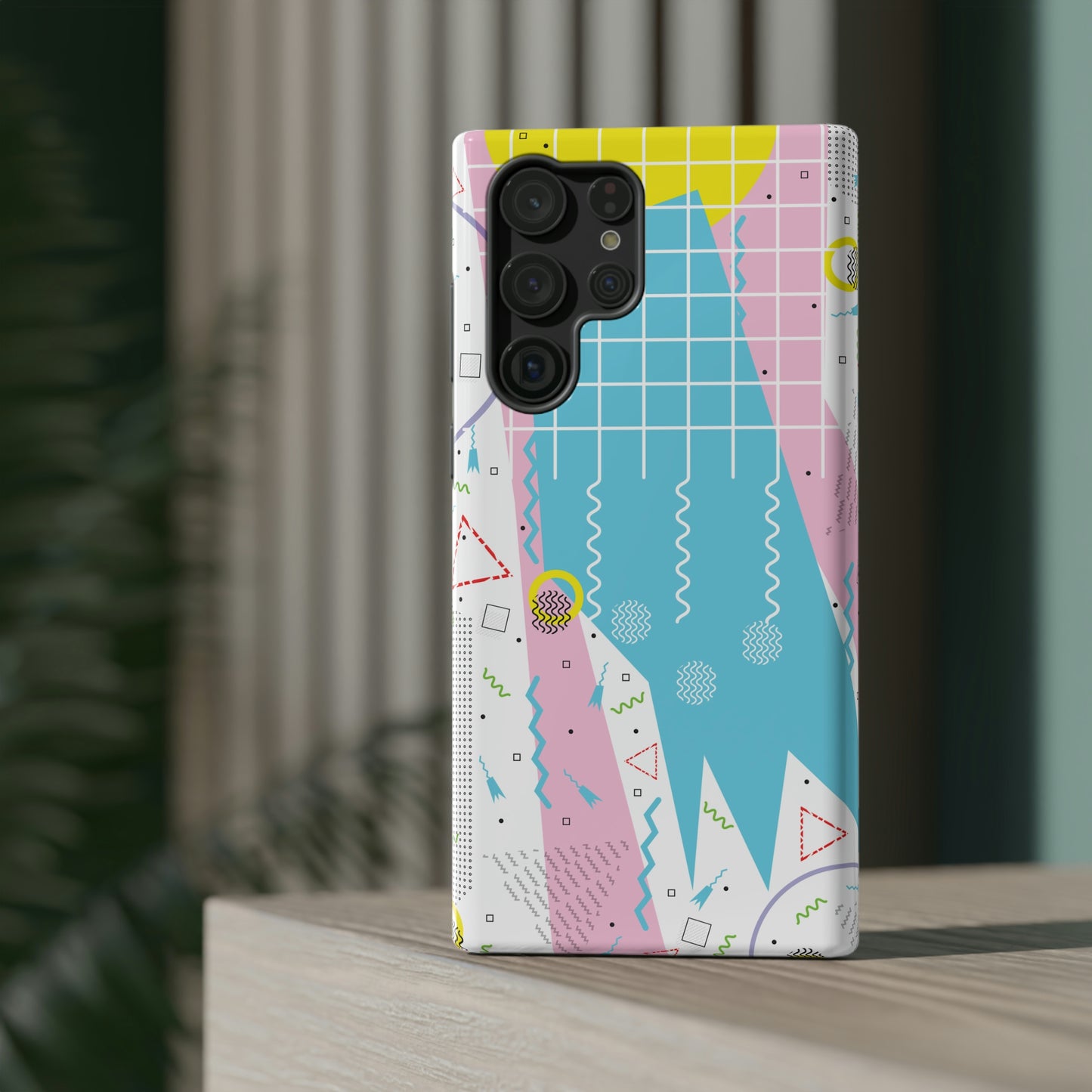 Impact-Resistant Cases - 1980s Retro Abstract Graphic Art - Gridded Pink Blue -