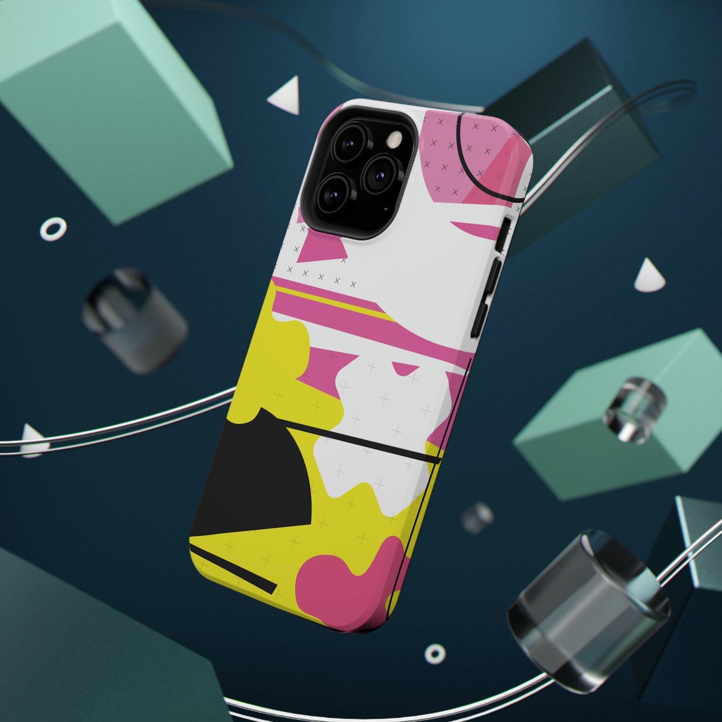Impact-Resistant Cases - 1980s Retro Abstract Graphic Art - Pink Yellow Black -