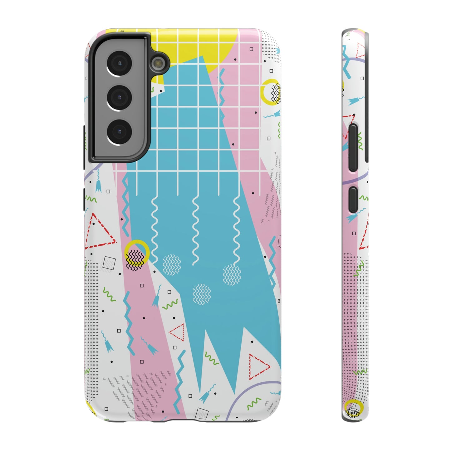 Impact-Resistant Cases - 1980s Retro Abstract Graphic Art - Gridded Pink Blue -