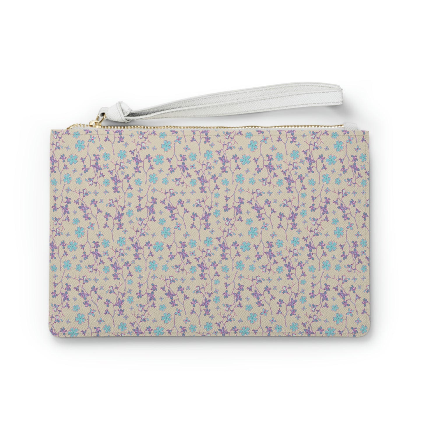 Clutch Bag Tropical Floral Print -Pink and Teal Branches and Flowers