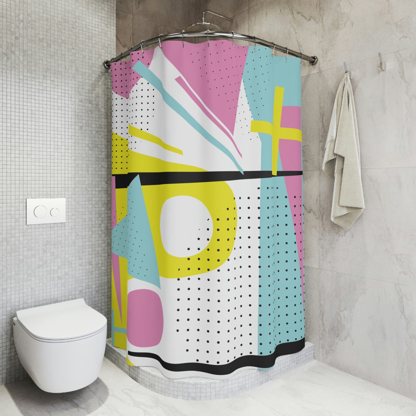 Polyester Shower Curtain Retro 1980s Abstract Geometric Design