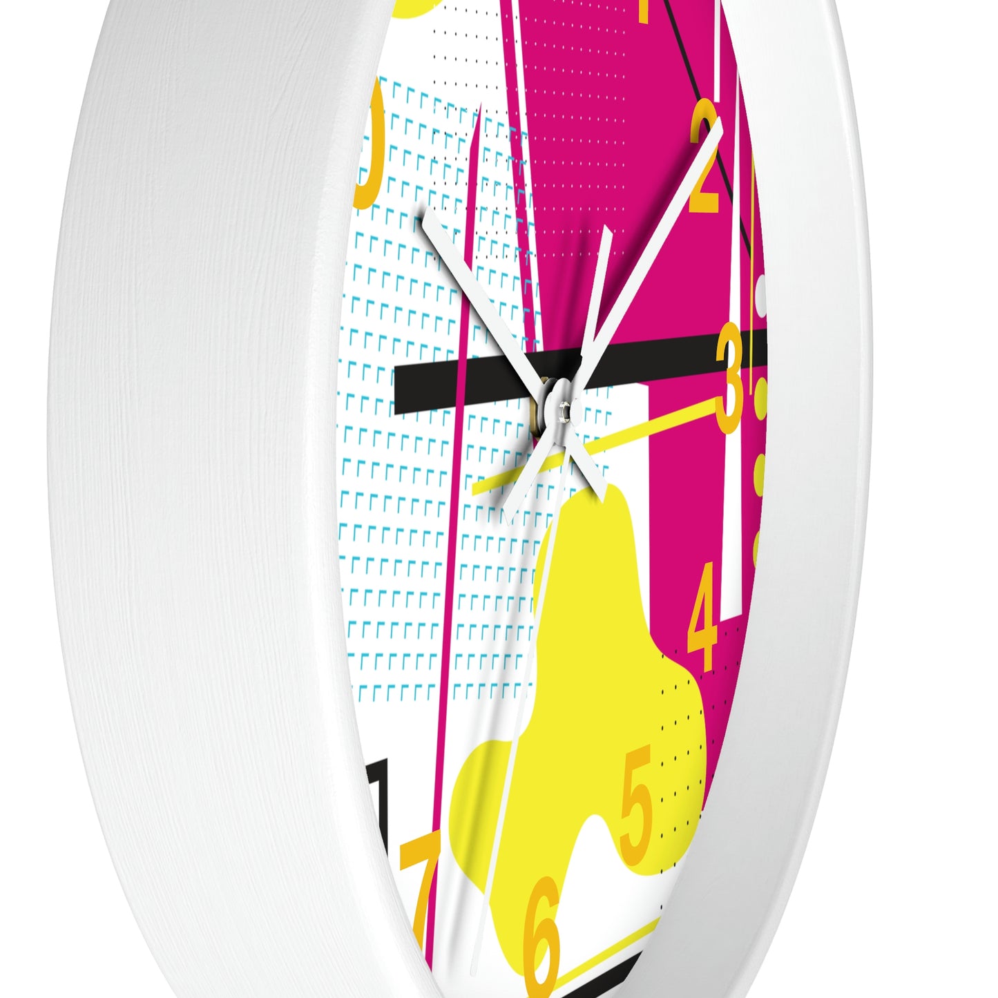 Hot Pink and Yellow Retro Inspired 1980s Wall Clock