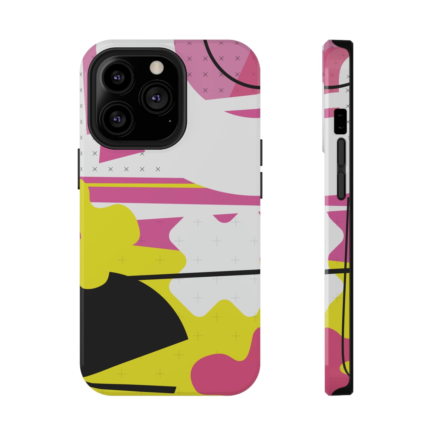 Impact-Resistant Cases - 1980s Retro Abstract Graphic Art - Pink Yellow Black -