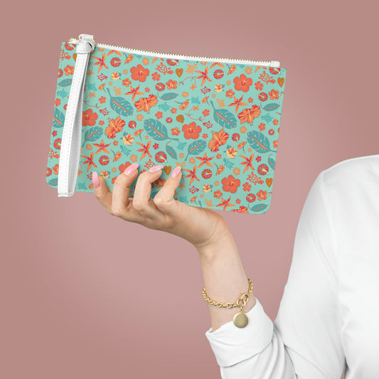 Clutch Bag Tropical Floral Print -Flowers and Turtles -
