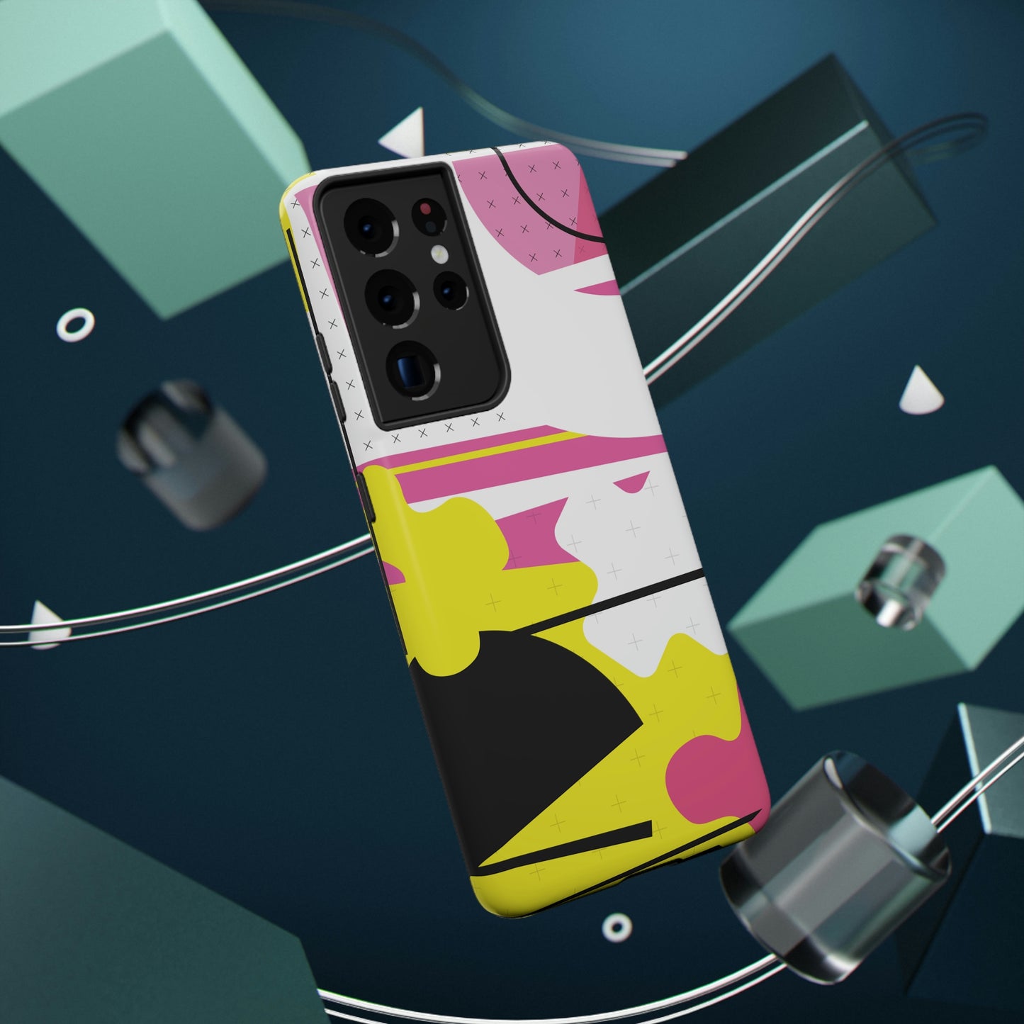 Impact-Resistant Cases - 1980s Retro Abstract Graphic Art - Pink Yellow Black -