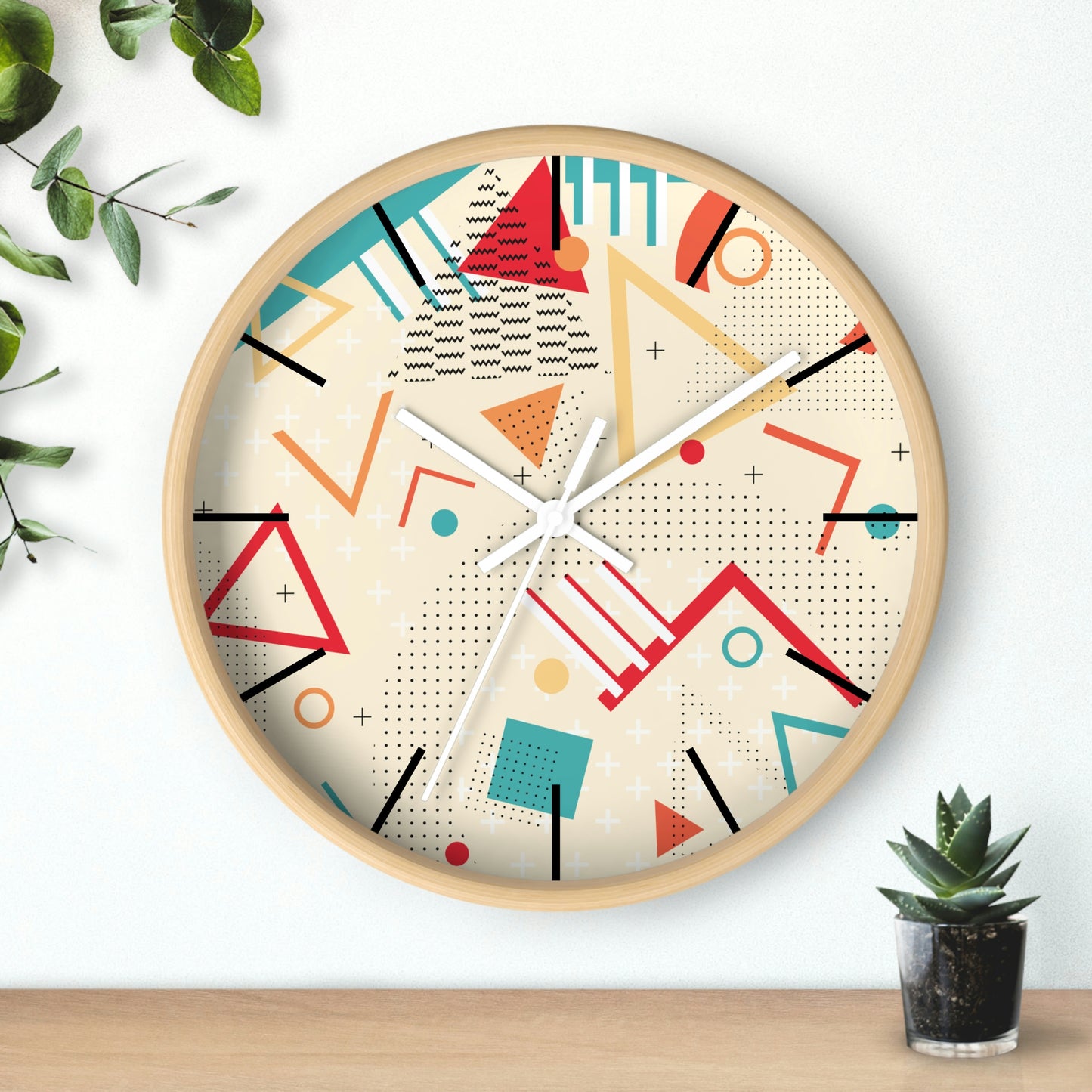 1980s Retro Abstract Design - Triangles and Squares - Wall Clock