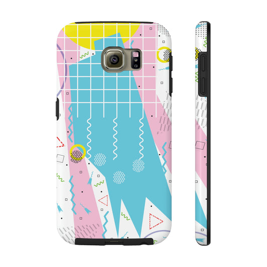 Tough Phone Cases, Case-Mate -80s Retro Abstract Graphic Art - Gridded Pink Blue -